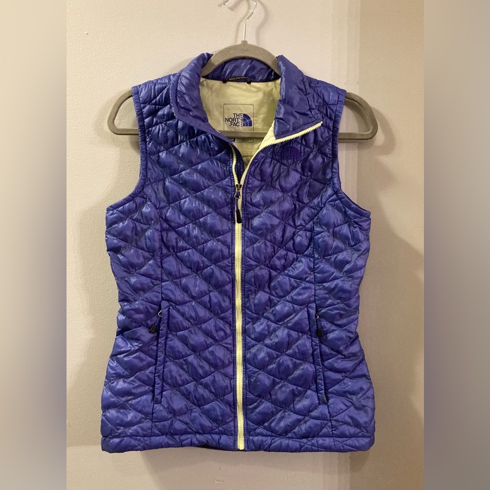 The North Face Purple Quilted Down Vest with Cream Lining